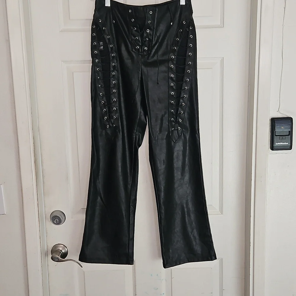 I.AM.GIA Xenia Pant in Black Vegan Leather High Rise Grunge Lace Up size M